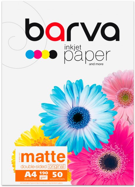 Фотопапір BARVA Original Матовий Двосторонній А4 190 г/м2 50 арк (IP-B190-057)